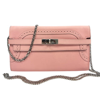 HERMES Rose Sakura Swift Leather Ghillies Kelly Wallet with Added Insert/Chain Hermes