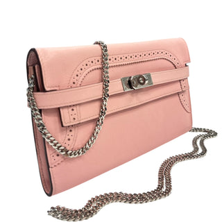 HERMES Rose Sakura Swift Leather Ghillies Kelly Wallet with Added Insert/Chain Hermes