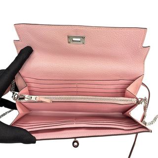 HERMES Rose Sakura Swift Leather Ghillies Kelly Wallet with Added Insert/Chain Hermes