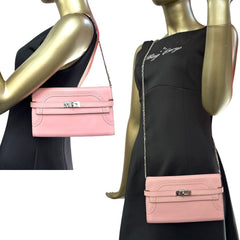 HERMES Rose Sakura Swift Leather Ghillies Kelly Wallet with Added Insert/Chain Hermes