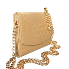 CHANEL Biege Caviar Leather Timeless Compact Wallet Chanel