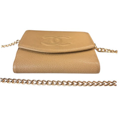CHANEL Biege Caviar Leather Timeless Compact Wallet Chanel