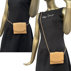 CHANEL Biege Caviar Leather Timeless Compact Wallet Chanel