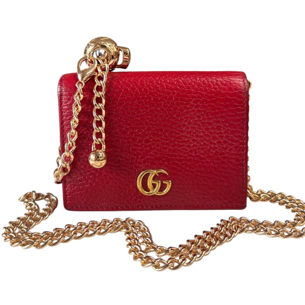 GUCCI Red GG Marmont Compact Wallet with Unbranded Adjustable Chain Gucci