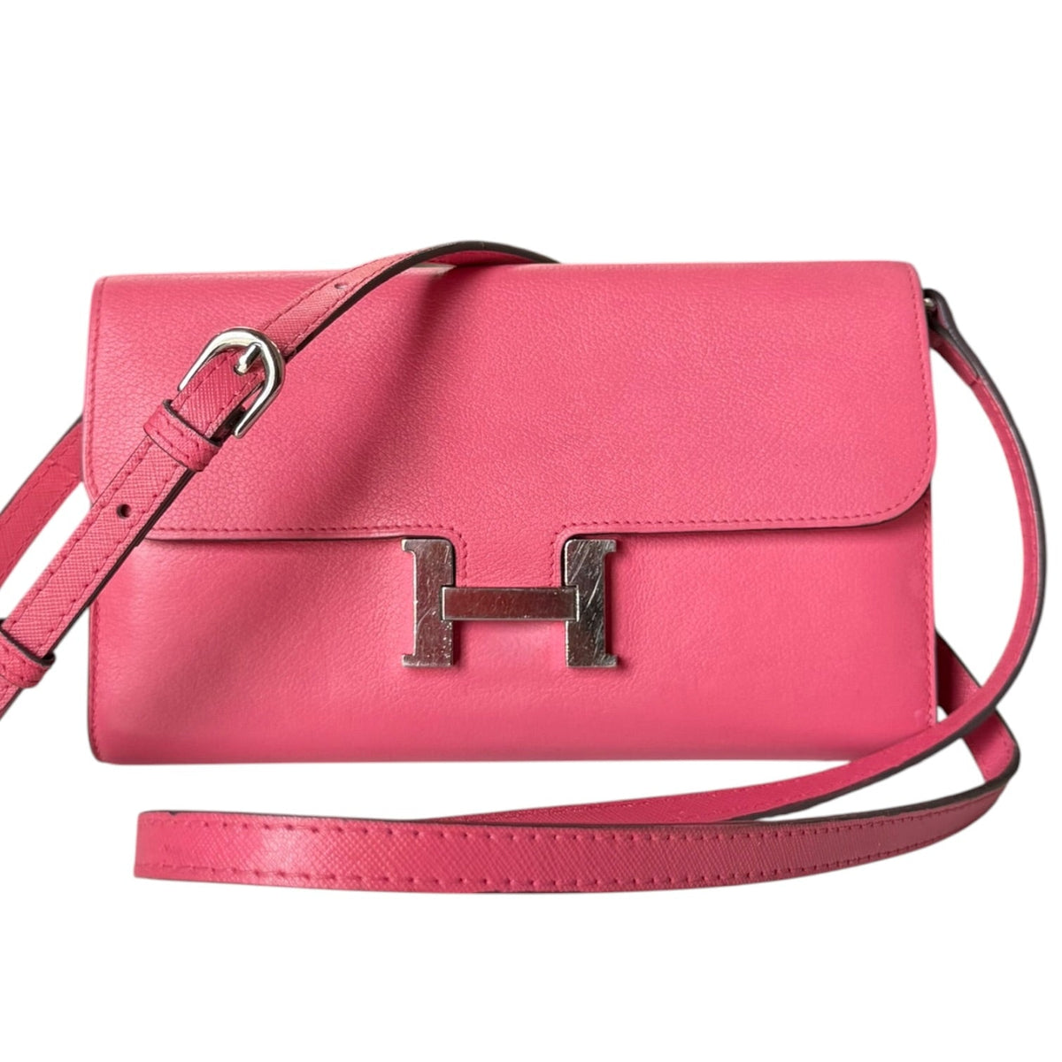 HERMES Pink Epsom Constance Wallet Palladium Hardware & Added Strap Hermes