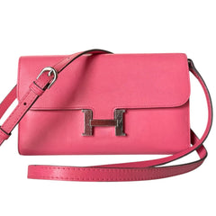 HERMES Pink Epsom Constance Wallet Palladium Hardware & Added Strap Hermes