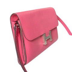 HERMES Pink Epsom Constance Wallet Palladium Hardware & Added Strap Hermes