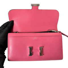 HERMES Pink Epsom Constance Wallet Palladium Hardware & Added Strap Hermes