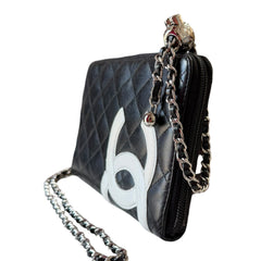 CHANEL Black/White Lambskin Cambon Zip Organizer Wallet Chanel
