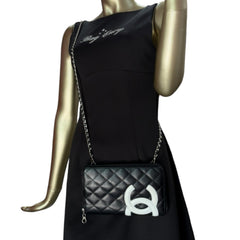 CHANEL Black/White Lambskin Cambon Zip Organizer Wallet Chanel