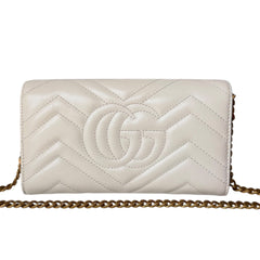 GUCCI Ivory Leather GG Marmont Wallet with Chain Gucci