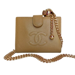 CHANEL Camel Caviar Leather Timeless Compact Wallet Chanel