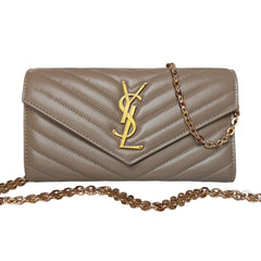 SAINT LAURENT Camel Leather Chevron Cassandra Clutch with Chain Saint Laurent