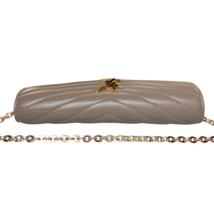 SAINT LAURENT Camel Leather Chevron Cassandra Clutch with Chain Saint Laurent