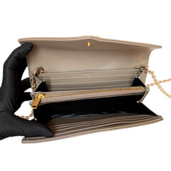 SAINT LAURENT Camel Leather Chevron Cassandra Clutch with Chain Saint Laurent