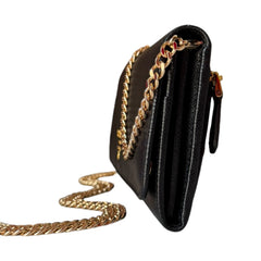 PRADA Black Saffiano Leather Wallet/Card Holder with Chain Prada