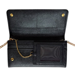 PRADA Black Saffiano Leather Wallet/Card Holder with Chain Prada