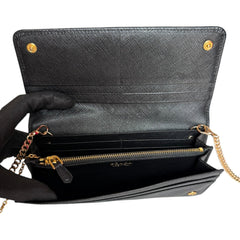 PRADA Black Saffiano Leather Wallet/Card Holder with Chain Prada