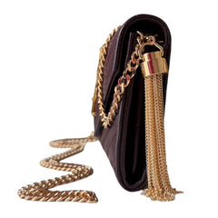 SAINT LAURENT Brown Grain de Poudre Chevron Cassandra YSL Clutch with Chain Saint Laurent