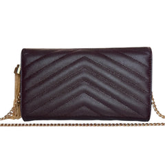 SAINT LAURENT Brown Grain de Poudre Chevron Cassandra YSL Clutch with Chain Saint Laurent