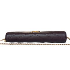 SAINT LAURENT Brown Grain de Poudre Chevron Cassandra YSL Clutch with Chain Saint Laurent