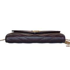 SAINT LAURENT Brown Grain de Poudre Chevron Cassandra YSL Clutch with Chain Saint Laurent