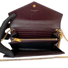 SAINT LAURENT Brown Grain de Poudre Chevron Cassandra YSL Clutch with Chain Saint Laurent