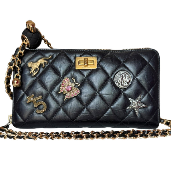 CHANEL Black Quilted Leather Lucky Charms 2.55 Reissue Zip Wallet Chanel
