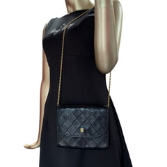 CHANEL Black Quilted Lambskin Chain Bag Chanel