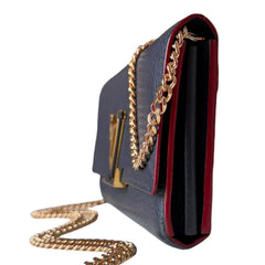 LOUIS VUITTON Navy Blue & Red Taurillon Capucines Leather Wallet with Chain Louis Vuitton