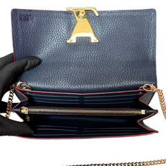 LOUIS VUITTON Navy Blue & Red Taurillon Capucines Leather Wallet with Chain Louis Vuitton