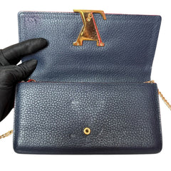 LOUIS VUITTON Navy Blue & Red Taurillon Capucines Leather Wallet with Chain Louis Vuitton