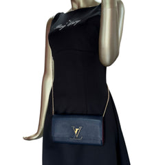 LOUIS VUITTON Navy Blue & Red Taurillon Capucines Leather Wallet with Chain Louis Vuitton