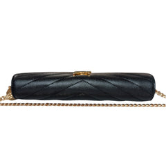 SAINT LAURENT Black Grained Leather Chevron Cassandra Clutch with Chain/Tassel Saint Laurent