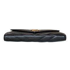 SAINT LAURENT Black Grained Leather Chevron Cassandra Clutch with Chain/Tassel Saint Laurent