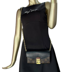 LOUIS VUITTON Black Monogram Portefeuille Pallas Wallet with Chain Louis Vuitton