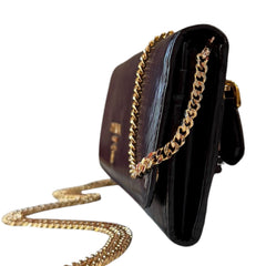 PRADA Black Vitello Move Leather Wallet/Card Holder with Added Chain Prada