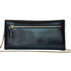 PRADA Black Vitello Move Leather Wallet/Card Holder with Added Chain Prada