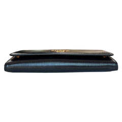 PRADA Black Vitello Move Leather Wallet/Card Holder with Added Chain Prada