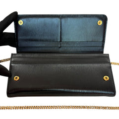 PRADA Black Vitello Move Leather Wallet/Card Holder with Added Chain Prada