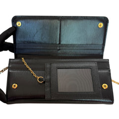 PRADA Black Vitello Move Leather Wallet/Card Holder with Added Chain Prada