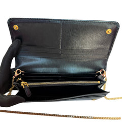 PRADA Black Vitello Move Leather Wallet/Card Holder with Added Chain Prada