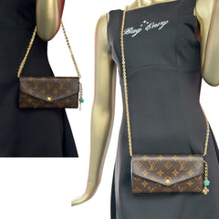 LOUIS VUITTON Monogram/Burgundy Sarah Wallet with added Chain/Charm Louis Vuitton
