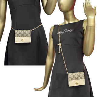 GUCCI Cream/GG Supreme Compact Wallet with Adjustable Chain Gucci