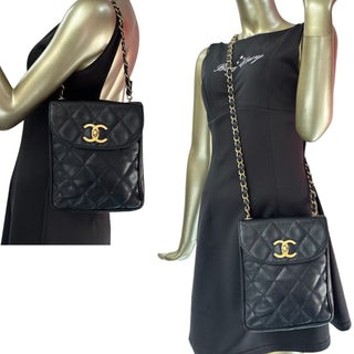 CHANEL Black Caviar Small Matelasse Chain Shoulder Bag Chanel