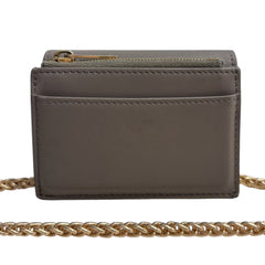 CELINE Taupe Leather Compact Trifold Wallet/Card Holder with Adjustable Chain Celine