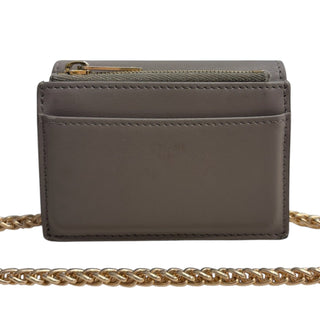 CELINE Taupe Leather Compact Trifold Wallet/Card Holder with Adjustable Chain Celine