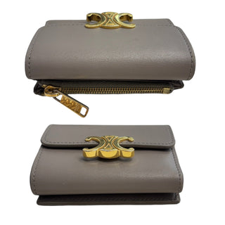 CELINE Taupe Leather Compact Trifold Wallet/Card Holder with Adjustable Chain Celine