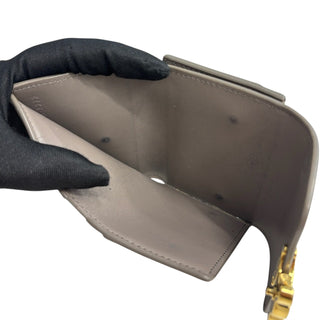 CELINE Taupe Leather Compact Trifold Wallet/Card Holder with Adjustable Chain Celine