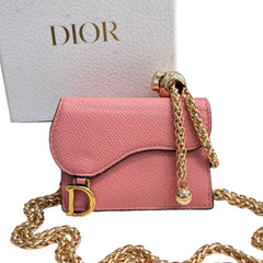 DIOR Saddle Pink Leather Compact Wallet on Adjustable Chain Dior